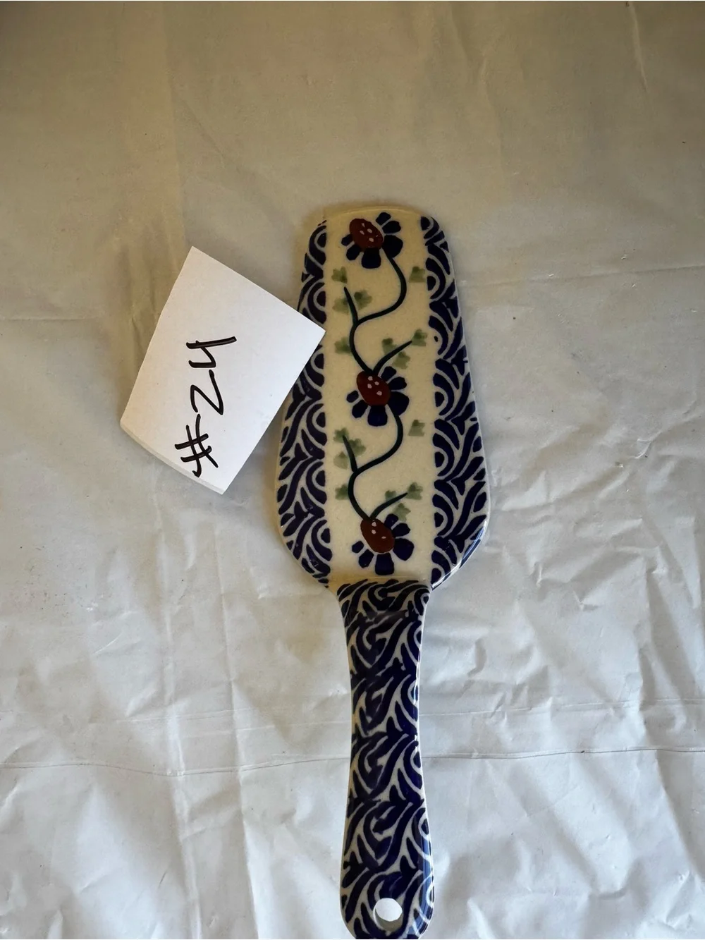Polish Pottery Blue and White Ceramic Floral Spatula - Decorative